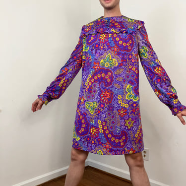70s Abstract floral print dress 