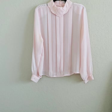 Vintage Karen Scott Blush Pink Chiffon Ballet High Collar Chiffon Blouse Size 10 