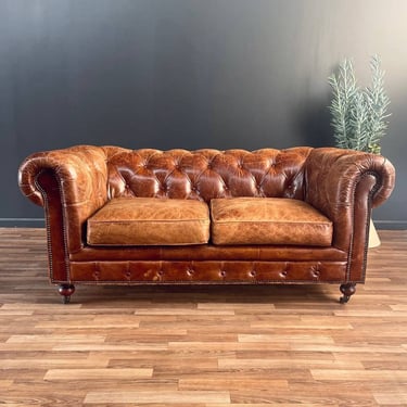 English Chesterfield Cognac Leather Sofa, c.1980’s 