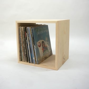 Square Record Storage, Short Cube Record Holder - Raw 