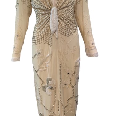 Fabrice Fabulous 80s Ivory Silk  Beaded Gown with Stars and Diamonds