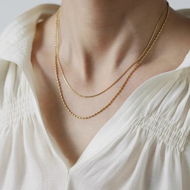 N018 Duo Chain Necklace, Layered Necklace, double chain necklace, gold chain necklace, Minimalist choker Necklace, dainty necklace, gift for 