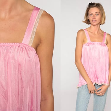 Vintage Pink Lace Camisole 70s Lingerie Retro Cami Tank Top