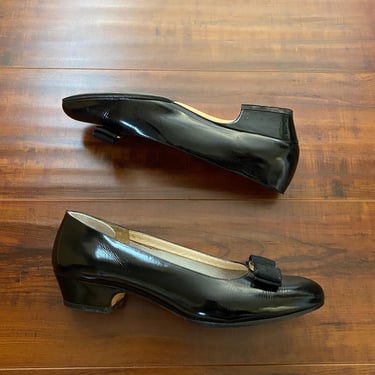 Vintage 1980’s Black Patent Slip On Shoes by Ferragamo 