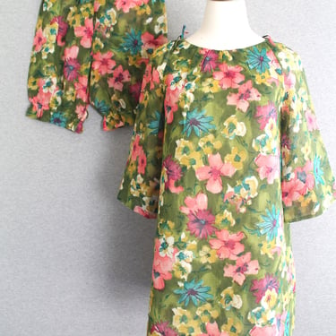 1960s-70s - Babydoll Dress - Bloomers - Mini - Organza - Floral - Bell Sleeve - by Tracy Petites 