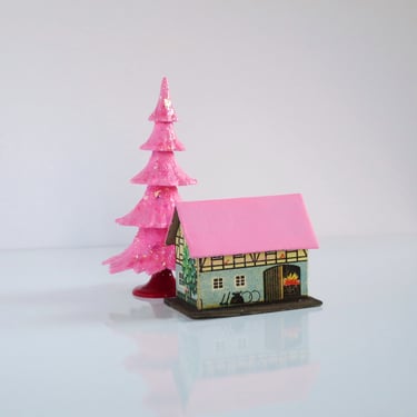 Vintage W Germany Putz House, Micro Miniature Cardboard House with Lithograph Face 