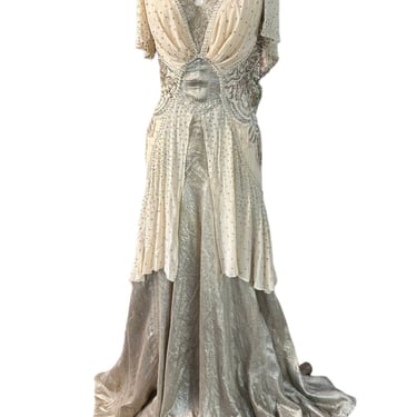 MORPHEW ATELIER Champagne Silk Chiffon & Antique Lamé Gown 