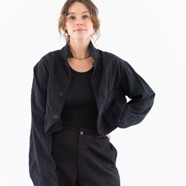 Vintage Black Crop Pointed Bolero Jacket | Boxy Short Chore | Overdye | M 