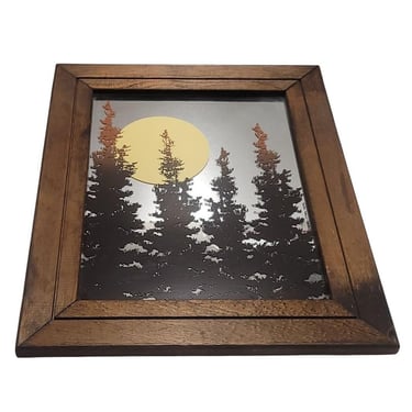 Sierra Pines Serigraph Mirror Tree Sun Moon Scene Ann Lynn Framed Vintage 1978 