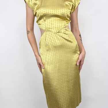 Chartreuse Open Back Silk Dress