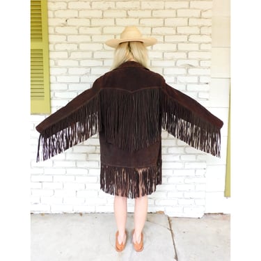 Marfa Jacket // vintage 60s 1960s 70s 1970s brown suede boho country western hippie coat leather hippy dress long fringe // O/S 