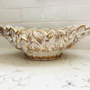 Vintage Haeger Console Bowl Vintage 1950s Vase 22K Gold Tweed Ceramic Curled Leaf Centerpiece Dish by LeChalet