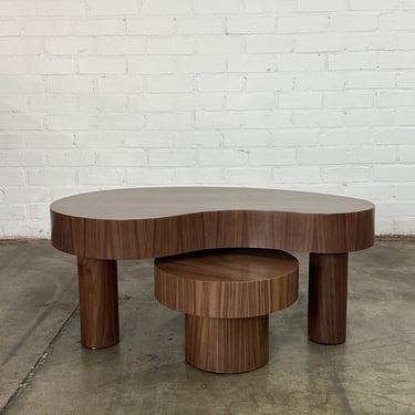 Small Kidney Two Tiered Coffee Table Set- Walnut 