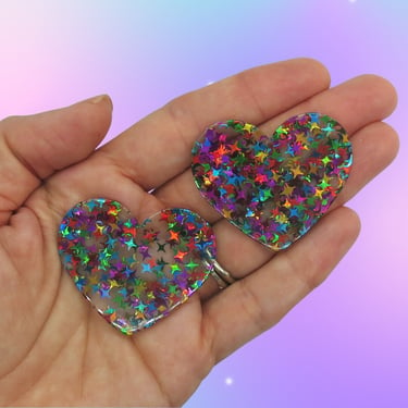 Rainbow Glitter Heart Hair Clip Sparkly Barrette 