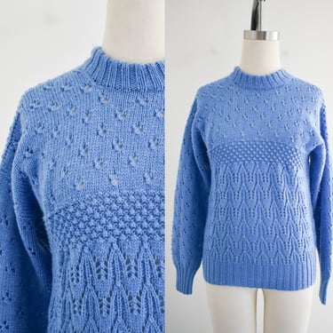 1970s/80s Bright Blue Hand Knit Pullover Sweater 