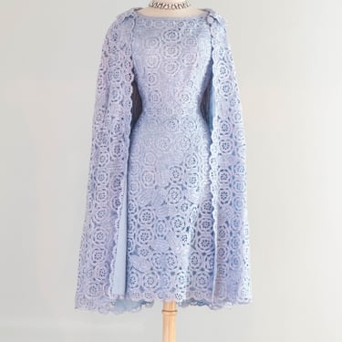 Extraordinary 1960's Crystal Blue Raffia Dress & Matching Cape From Italy / SM