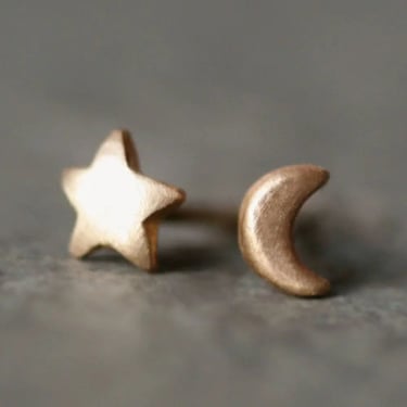 Tiny Moon and Star Earrings 14K