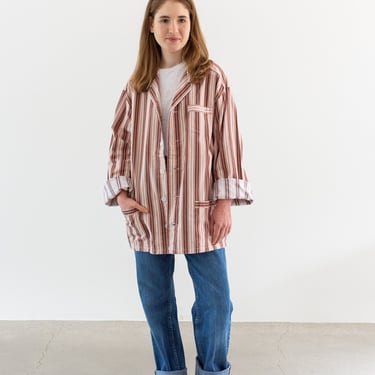Vintage Pink Purple White Striped Shirt Jacket | Unisex Flannel Stripe Cotton Pajama Chore shirt | M | SJ008 