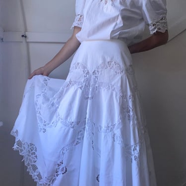 vintage white cotton crochet dress, medium 