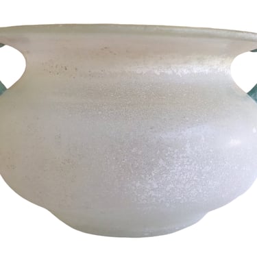 Vintage Scavo Corroso Italian Murano Vase Planter Bowl Aqua Marine Handles 