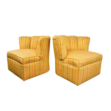 #1116 Pair of Striped Channel Back Swivel Chairs