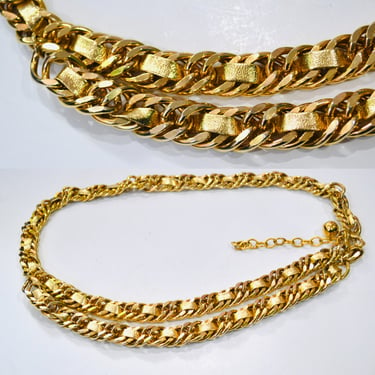 90s Chunky Vintage Gold Chain gold Leather Belt Gold Metallic Chain Belt size SMALL Medium 90s Glam Chain Belt 