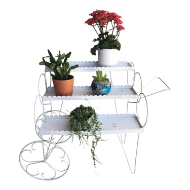 Vtg Mid-Century 3-Tier Metal Plant Stand | Garden Cart | Party Display 