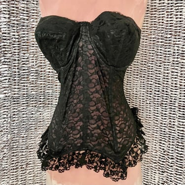 PIN-UP Vintage Strapless SHEER BLACK LACE CORSET MERRY WIDOW w