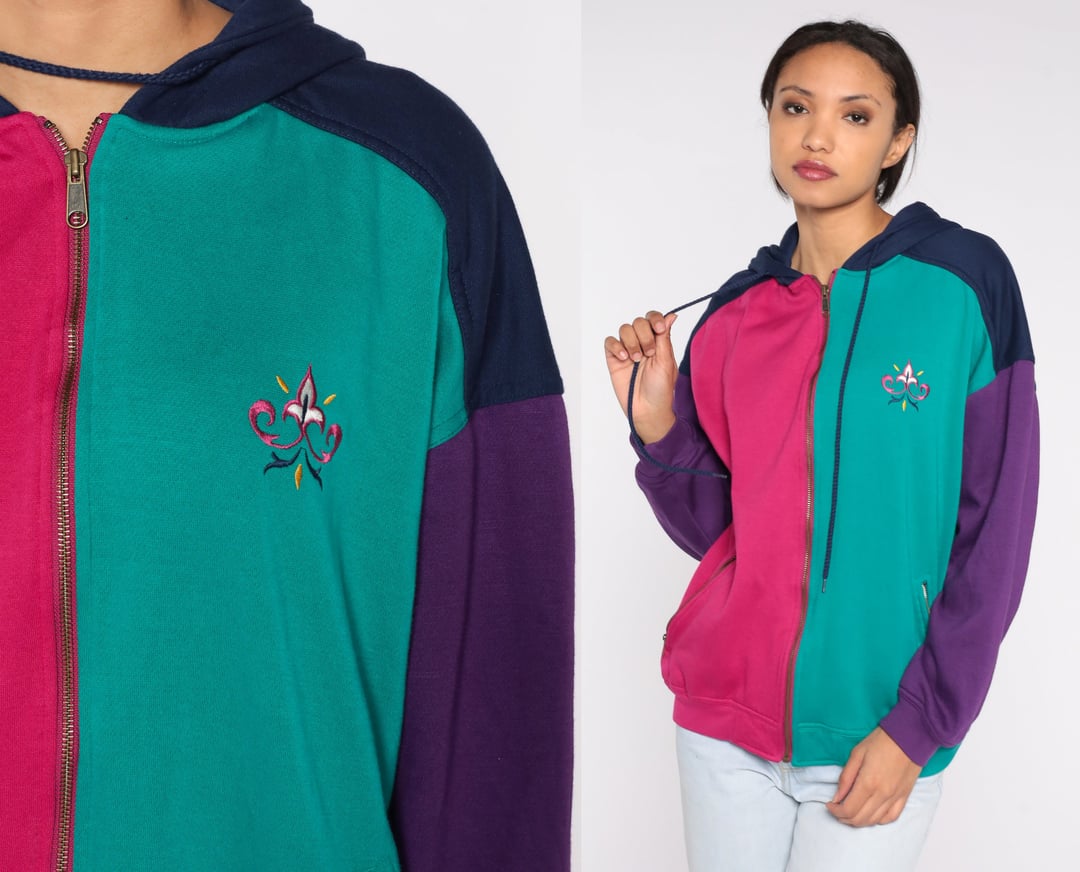Color Block Hoodie Sweatshirt 90s Zip Up Jacket Striped Hooded | Shop Exile | Tucson, AZ Color Block Hoodie Sweatshirt 90s Zip Up Jacket Striped Hooded | Shop Exile | Tucson, AZ