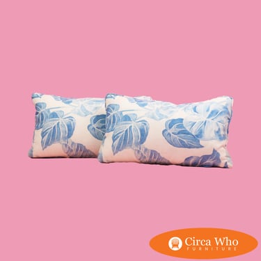 Pair of Blue Leaf Lumbar Pillows