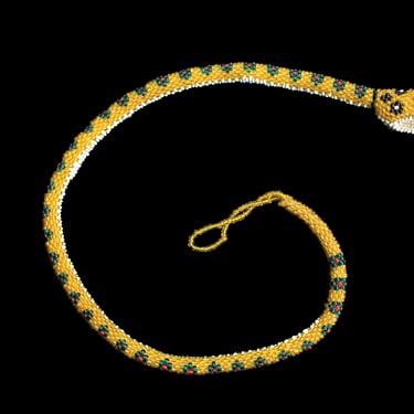 Rare! 1920s Choker / Beaded Yellow Snake Necklace / Prisoner of War Bead Crochet Serpent /  Trench Art POW 