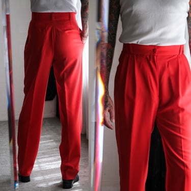 Vintage 90s Gianni Versace Red Triple Pleated Tapered Pants | Made in Italy | 100% Wool | UNWORN DEADSTOCK | 1990s Versace Designer Slacks 