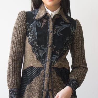 1970s Roberto Cavalli for Crissa Printed Suede and Wool Knit Jacket 