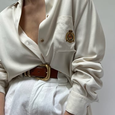 Ralph Lauren Silk Gabardine Embroidered Blouse