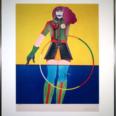 Richard Linder Girl with Hoop Signed Modern Cubist Lithograph 32/175 Framed 1971 