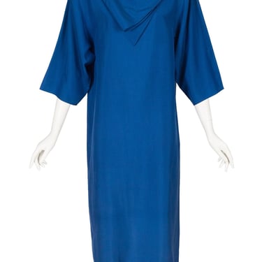 Anne-Marie Beretta 1980s Vintage Blue Silk Handkerchief Neck Sack Dress 