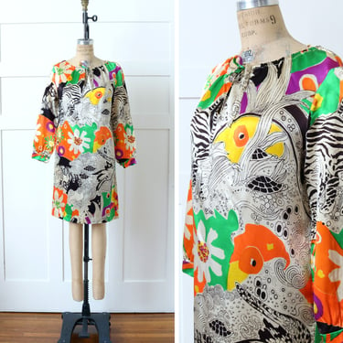 vintage 1960s psychedelic jungle print dress • bright & shiny mod A-line dress 
