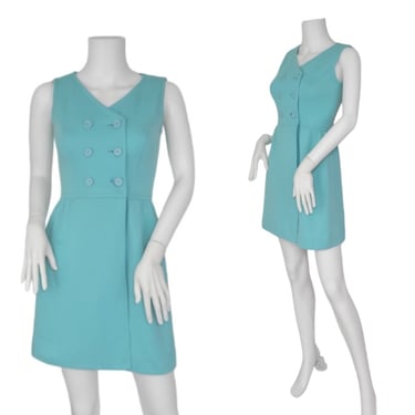 Jonathan Logan 1960's Baby Blue Poly Knit Short Mini Dress I Sz Sm I MOD 