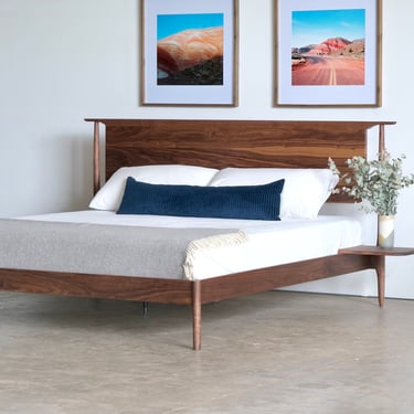 Mid Century Modern Platform Bed With Side Tables Attached | Storage Platform Bed Optional | Bed N0.5 
