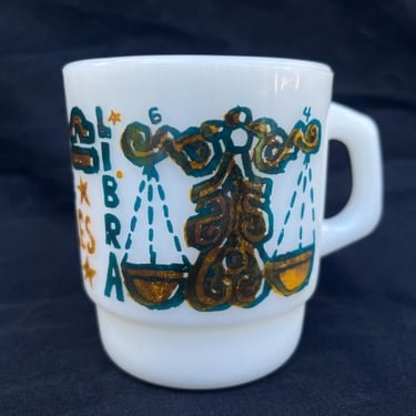 Fire King LIBRA mug vintage Anchor Hocking zodiac series milk glass cup 