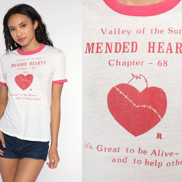 Mended Hearts Shirt 80s Valley of The Sun Shirt Graphic Ringer Tee Shirt Vintage Phoenix Arizona Shirt 1980s Tee Small 