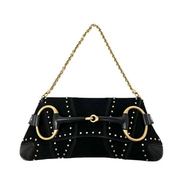 Gucci Black Suede Studded Horsebit Bag