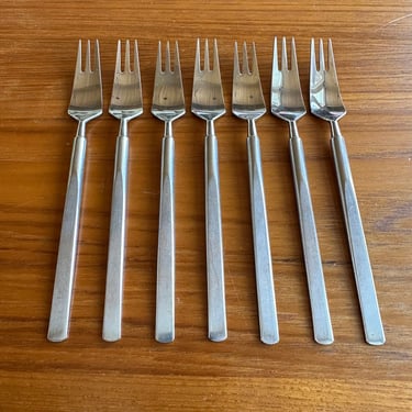 Obelisk 7.5" dinner forks by Copenhagen Cutlery Denmark / set of 7 / Danish modern stainless flatware designed by Erik Herlow 