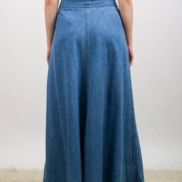 1970s Light Wash Denim Double Zip Front Maxi Skirt