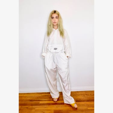 DKNY Jumpsuit // vintage 80s 90s oversize high waist boho hippie white Y2K pants hippy wide leg trouser // O/S 