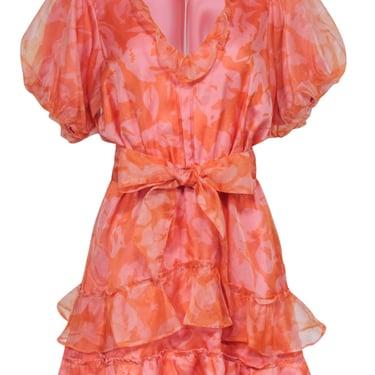 Show Me Your Mumu - Orange & Pink Ruffle Puff Sleeve Mini Dress Sz L