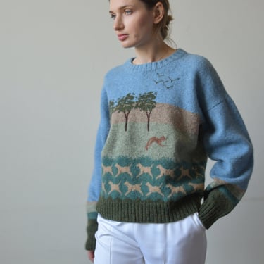 6981t / hand knit novelty farm scene sweater 
