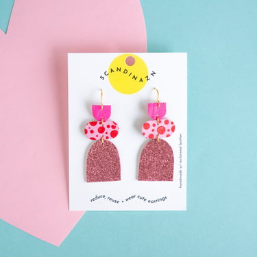 Tala Earrings - Pink Glitter + Polka Dot Statement Earrings 