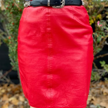Cherry-Coloured Funk North Beach Leather Skirt