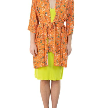 Morphew Collection Orange & Yellow Cherry Blossom Novelty Print Cold Rayon Bias Kimono Master Os 
